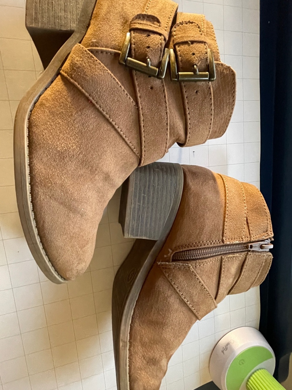 Target Kids Tan Suede Ankle Boots with Double Buckles